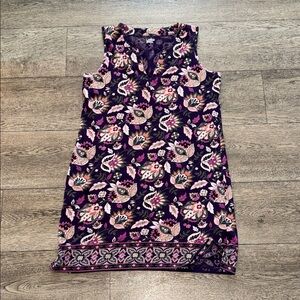 Lands' End Sleeveless Floral Shift Dress in Navy with Pink and Cream Accents